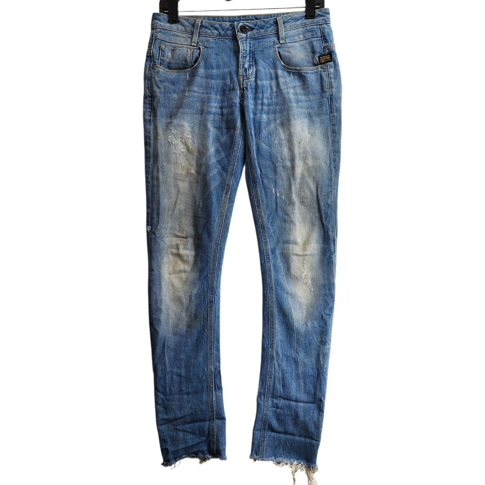 G-STAR RAW Jeans ARC 3D Womens 10 Blue Twisted Seam Tapered Raw Hem Distressed